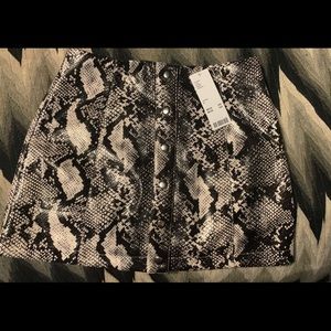 Faux Snakeskin Leather Button Up Mini Skirt